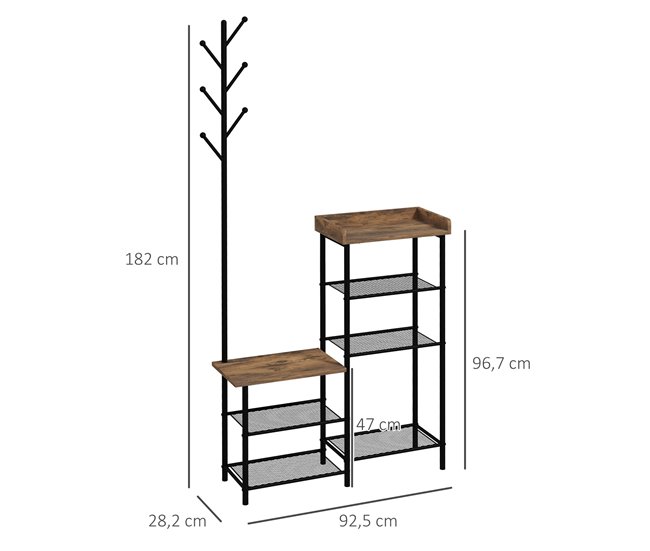 Conforama HOMCOM Perchero Con Zapatero Con 5 Estantes Perchero Zapatero Recibidor Con 6 Ganchos Para Colgar Bolsos Ropa Estilo Industrial Para Pasillo Entrada 92 5x28 2x182 Cm Marrón Rústico