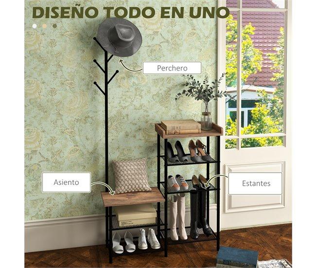 Conforama HOMCOM Perchero Con Zapatero Con 5 Estantes Perchero Zapatero Recibidor Con 6 Ganchos Para Colgar Bolsos Ropa Estilo Industrial Para Pasillo Entrada 92 5x28 2x182 Cm Marrón Rústico
