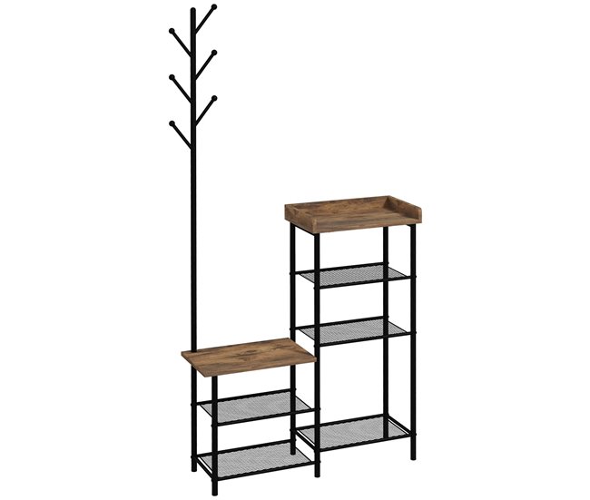 Conforama HOMCOM Perchero con Zapatero con 5 Estantes Perchero Zapatero Recibidor con 6 Ganchos para Colgar Bolsos Ropa Estilo Industrial para Pasillo Entrada 92 5x28 2x182 cm Marrón Rústico