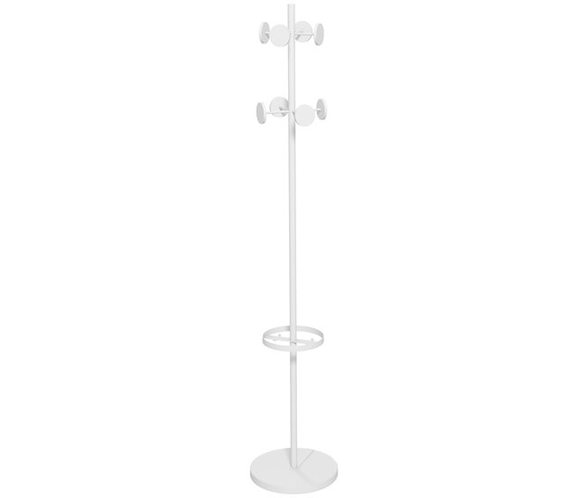 Conforama HOMCOM Perchero de Pie con Paragüero Perchero de Pie para Ropa de Metal con 12 Ganchos para Colgar Bolsas Paraguas Forma de Árbol para Pasillo Entrada Dormitorio Ø34x177 cm Blanco