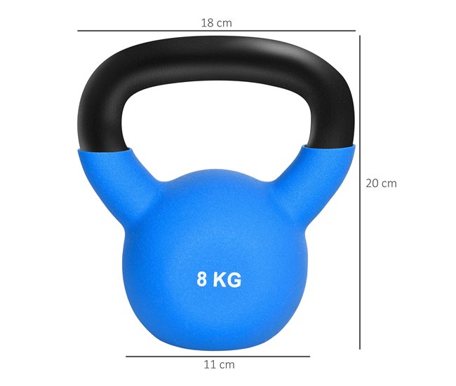 Conforama HOMCOM Pesa Rusa De 8 Kg De Hierro Fundido Kettlebell Con Revestimiento De Neopreno Mancuernas De Bola Para Entrenamiento De Fuerza En Gimnasio Casa 18x11x20 Cm Azul