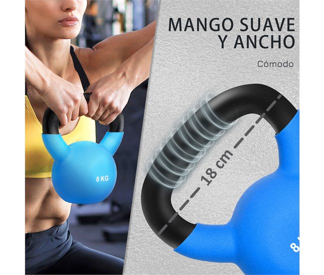 Conforama HOMCOM Pesa Rusa De 8 Kg De Hierro Fundido Kettlebell Con Revestimiento De Neopreno Mancuernas De Bola Para Entrenamiento De Fuerza En Gimnasio Casa 18x11x20 Cm Azul
