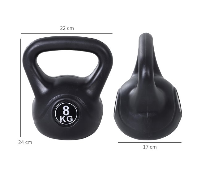 Conforama HOMCOM Pesa Rusa De 8 Kg Kettlebell De Fiteness Relleno De Arena Con Mango Ancho Antideslizante Para Ejercicios Y Entrenamiento En Casa Y Gimnasio 22x17x24 Cm Negro