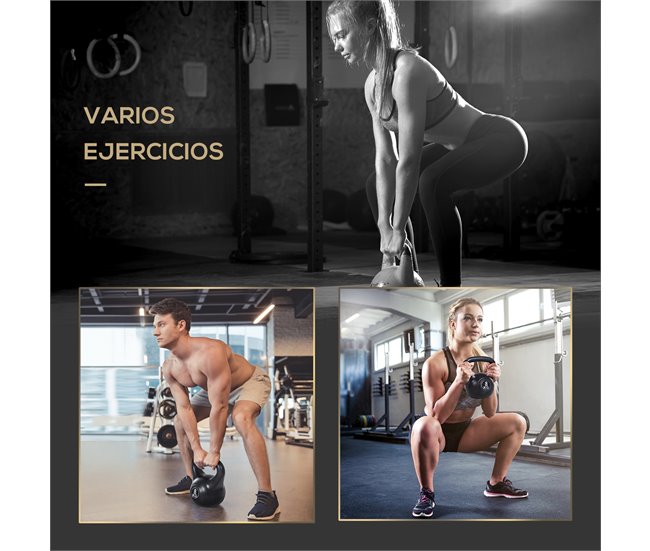 Conforama HOMCOM Pesa Rusa De 8 Kg Kettlebell De Fiteness Relleno De Arena Con Mango Ancho Antideslizante Para Ejercicios Y Entrenamiento En Casa Y Gimnasio 22x17x24 Cm Negro