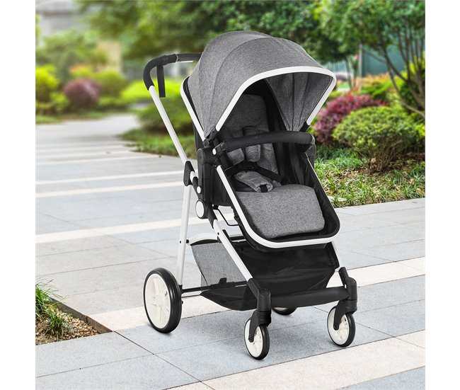 Conforama HOMCOM Silla De Paseo 2 En 1 Cochecito De Bebé Y Capazo Para Niños De 0-36 Meses Con Capota Plegable Respaldo Reclinable Cesta Grande Palanca De Freno Carga 15kg 80x51x102 Cm Gris