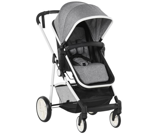 Conforama HOMCOM Silla de Paseo 2 en 1 Cochecito de Bebé y Capazo para Niños de 0-36 Meses con Capota Plegable Respaldo Reclinable Cesta Grande Palanca de Freno Carga 15kg 80x51x102 cm Gris