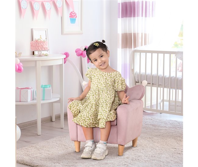 Conforama HOMCOM Sillón Infantil Mini Sofá Para Niños De +3 Años Con Asiento Acolchado Reposabrazos Y Estructura De Madera Carga Máx. De 45 Kg 50x42x58 Cm Rosa