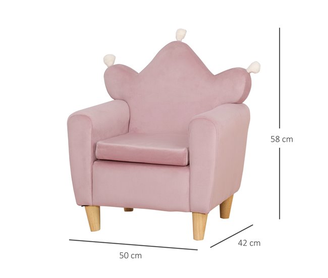 Conforama HOMCOM Sillón Infantil Mini Sofá Para Niños De +3 Años Con Asiento Acolchado Reposabrazos Y Estructura De Madera Carga Máx. De 45 Kg 50x42x58 Cm Rosa