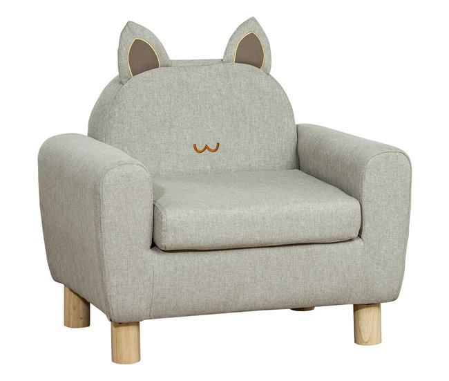 Conforama HOMCOM Sillón Infantil Mini Sofá para Niños de +3 Años con Asiento Acolchado Reposabrazos Bolsillo de Almacenamiento y Estructura de Madera Carga 45 kg 61x42x53 cm Gris