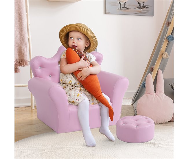 Conforama HOMCOM Sofá Para Niños Con Reposapiés Sillón Infantil Decorativo Con Respaldo Alto En Forma De Corona Y Reposabrazos Acolchado 58x40 5x49 Cm Rosa