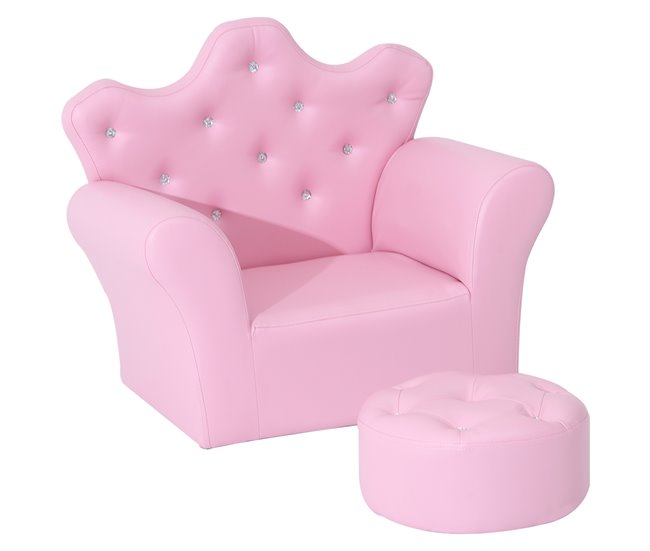 Conforama HOMCOM Sofá para Niños con Reposapiés Sillón Infantil Decorativo con Respaldo Alto en Forma de Corona y Reposabrazos Acolchado 58x40 5x49 cm Rosa