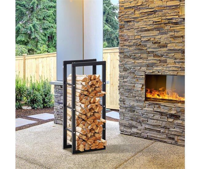 Conforama HOMCOM Soporte Para Leña Estante De Leña Metálico Leñero De Exterior De Metal Para Interior Y Exterior Carga 100 Kg 40x25x100 Cm Negro