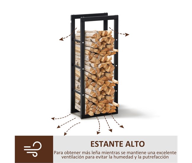 Conforama HOMCOM Soporte Para Leña Estante De Leña Metálico Leñero De Exterior De Metal Para Interior Y Exterior Carga 100 Kg 40x25x100 Cm Negro