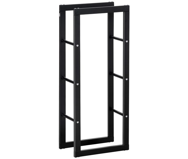 Conforama HOMCOM Soporte para Leña Estante de Leña Metálico Leñero de Exterior de Metal para Interior y Exterior Carga 100 kg 40x25x100 cm Negro