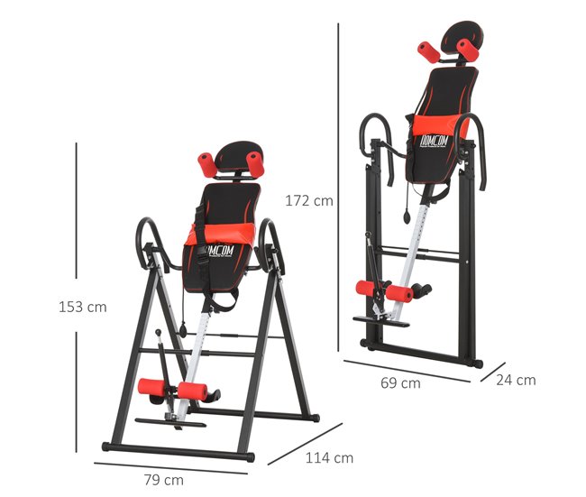 Conforama HOMCOM Tabla De Inversión Gravitacional Plegable Con Cinturón De Seguridad Regulable En Altura Para Usuarios De 130-190cm Ejercicio Y Alivio De Dolores De Espalda Carga Máxima 150 Kg