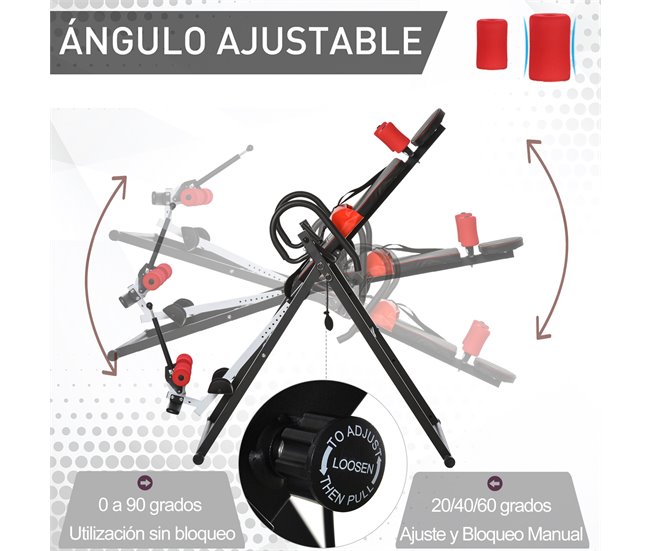 Conforama HOMCOM Tabla De Inversión Gravitacional Plegable Con Cinturón De Seguridad Regulable En Altura Para Usuarios De 130-190cm Ejercicio Y Alivio De Dolores De Espalda Carga Máxima 150 Kg