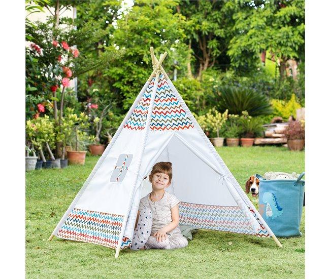 Conforama HOMCOM Tienda De Campaña Para Niños De +3 Años Tipi Infantil De Madera Portátil Con Ventana Para Interiores Y Exteriores 120x120x155 Cm Blanco