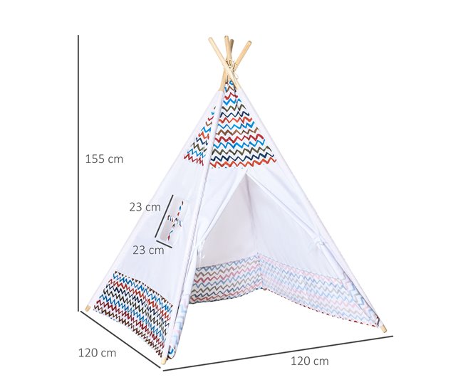 Conforama HOMCOM Tienda De Campaña Para Niños De +3 Años Tipi Infantil De Madera Portátil Con Ventana Para Interiores Y Exteriores 120x120x155 Cm Blanco