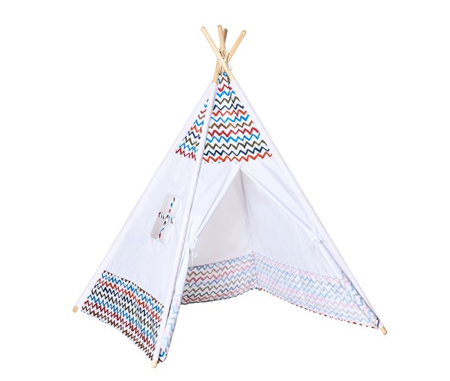Conforama HOMCOM Tienda de Campaña para Niños de +3 Años Tipi Infantil de Madera Portátil con Ventana para Interiores y Exteriores 120x120x155 cm Blanco