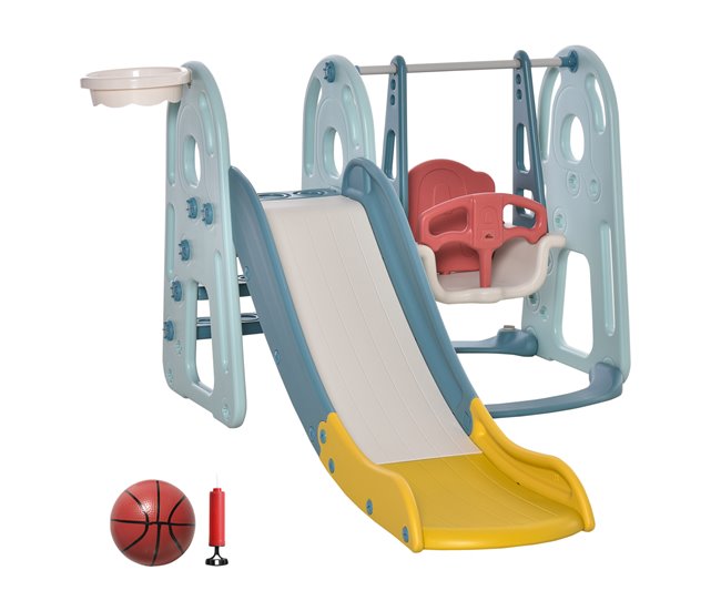 Conforama HOMCOM Tobogán Infantil con Columpio y Canasta Baloncesto 3 en 1 para Niños de +18 Meses con Asiento Ajustable Centro de Actividades para Interior y Exterior 150x190x100 cm Multicolor