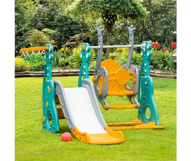 Conforama HOMCOM Tobogán Infantil Con Columpio Y Canasta De Baloncesto 3 En 1 Para 18-36 Meses Con Asiento Ajustable Parque Infantil Para Interior Y Exterior 152x149x107 Cm Multicolor
