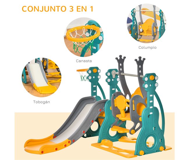 Conforama HOMCOM Tobogán Infantil Con Columpio Y Canasta De Baloncesto 3 En 1 Para 18-36 Meses Con Asiento Ajustable Parque Infantil Para Interior Y Exterior 152x149x107 Cm Multicolor