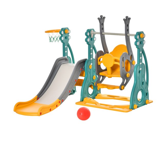 Conforama HOMCOM Tobogán Infantil con Columpio y Canasta de Baloncesto 3 en 1 para 18-36 Meses con Asiento Ajustable Parque Infantil para Interior y Exterior 152x149x107 cm Multicolor
