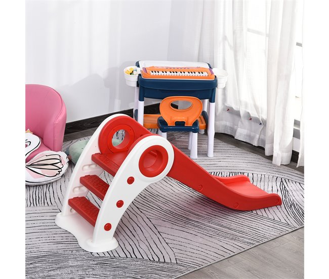 Conforama HOMCOM Tobogán Infantil De 18-36 Meses Tobogán Para Niños Plegable Con Escaleras Rampa Larga Para Jardín Parque Interiores 120x50x56 Cm Rojo