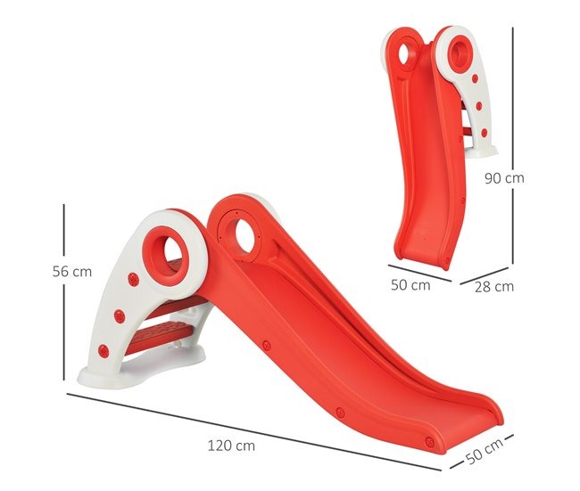 Conforama HOMCOM Tobogán Infantil De 18-36 Meses Tobogán Para Niños Plegable Con Escaleras Rampa Larga Para Jardín Parque Interiores 120x50x56 Cm Rojo
