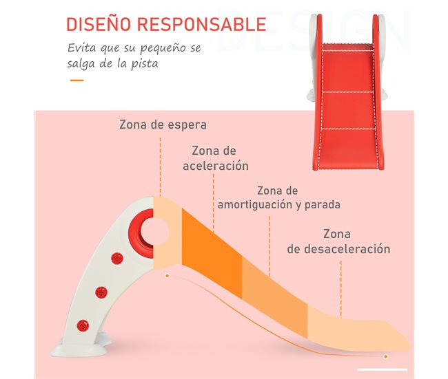 Conforama HOMCOM Tobogán Infantil De 18-36 Meses Tobogán Para Niños Plegable Con Escaleras Rampa Larga Para Jardín Parque Interiores 120x50x56 Cm Rojo