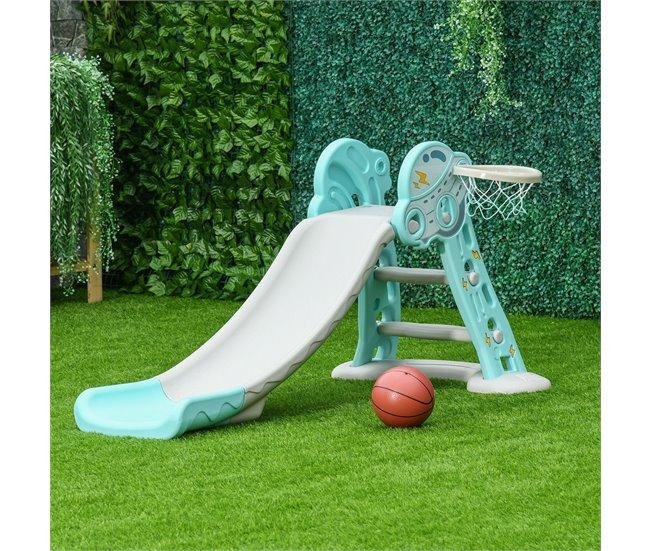 Conforama HOMCOM Tobogán Para Niños +18 Meses Plegable 2 En 1 Con Canasta De Baloncesto Modelo Jirafa Juguete Infantil Para Interiores Y Exteriores 140x87x75 Cm Azul Y Gris