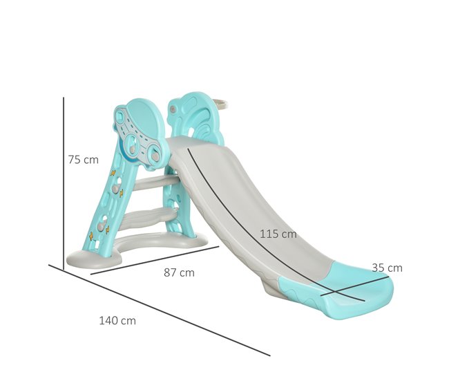 Conforama HOMCOM Tobogán Para Niños +18 Meses Plegable 2 En 1 Con Canasta De Baloncesto Modelo Jirafa Juguete Infantil Para Interiores Y Exteriores 140x87x75 Cm Azul Y Gris