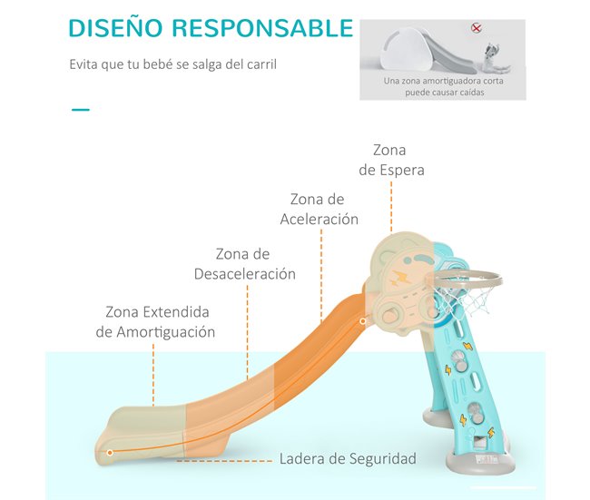 Conforama HOMCOM Tobogán Para Niños +18 Meses Plegable 2 En 1 Con Canasta De Baloncesto Modelo Jirafa Juguete Infantil Para Interiores Y Exteriores 140x87x75 Cm Azul Y Gris