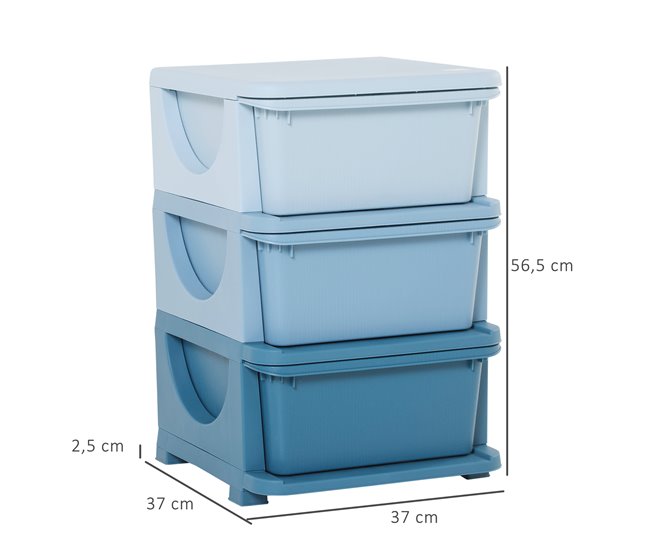 Conforama HOMCOM Torre De Almacenamiento Infantil Con 3 Cajones Organizador De Juguetes Para Niños +3 Años Gran Almacenaje Con Asas Para Juguetes Ropa Libros 37x37x56 5 Cm Azul