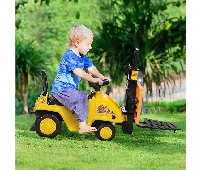 Conforama HOMCOM Tractor Sin Pedales Para Niños De +3 Años Carretilla Elevadora De Juguete Con Horquilla Móvil Bocina Y Asiento De Alamcenaje Oculto Carga 30 Kg 86x27 5x47 5 Cm Amarillo
