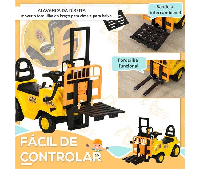 Conforama HOMCOM Tractor Sin Pedales Para Niños De +3 Años Carretilla Elevadora De Juguete Con Horquilla Móvil Bocina Y Asiento De Alamcenaje Oculto Carga 30 Kg 86x27 5x47 5 Cm Amarillo