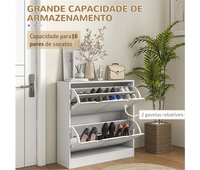 Conforama HOMCOM Zapatero Moderno Zapatero De Entrada Recibidor Con 2 Cajones Abatibles Y Estantes Ajustables Para 16 Pares De Zapatos Zapatero Estrecho Para Pasillo 81 5x25x83 Cm Blanco