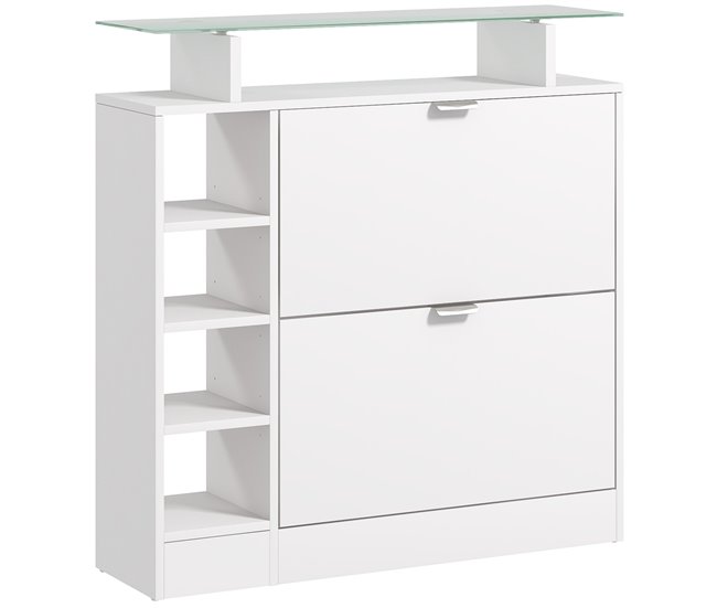 Conforama HOMCOM Zapatero Moderno Zapatero de Entrada Recibidor con Cajones Abatibles Estantes Ajustables y Estantes Abiertos para 12 Pares de Zapatos Zapatero Estrecho para Pasillo 89x25x92 cm Blanco