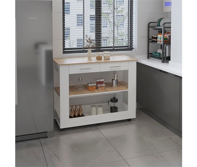 Conforama Isla De Cocina Brooklyn En Melamina Con Cajones De Riel Metálico