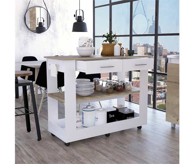 Conforama Isla De Cocina Brooklyn En Melamina Con Cajones De Riel Metálico