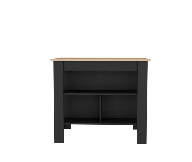 Conforama Isla De Cocina Cala En Melamina Con 3 Estantes Rovere / Negro 90 Cm X 103 Cm X 70 Cm