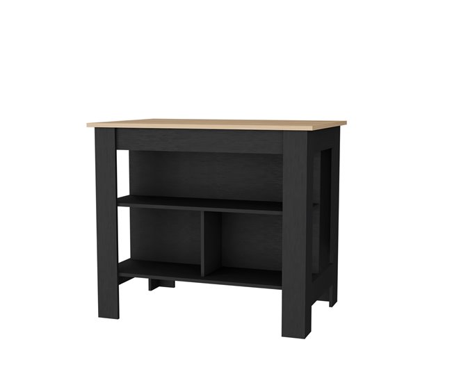 Conforama Isla de cocina Cala en melamina con 3 estantes Rovere / Negro 90 cm X 103 cm X 70 cm