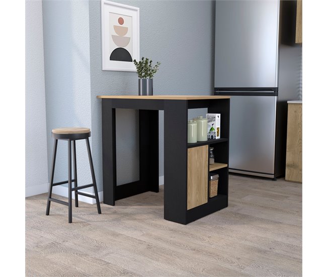 Conforama Isla De Cocina Stirling En Melamina Con 3 Estantes Y Puerta De Almacenamiento Inferior Negro / Beige 91.3 Cm X 92 Cm X 59 Cm