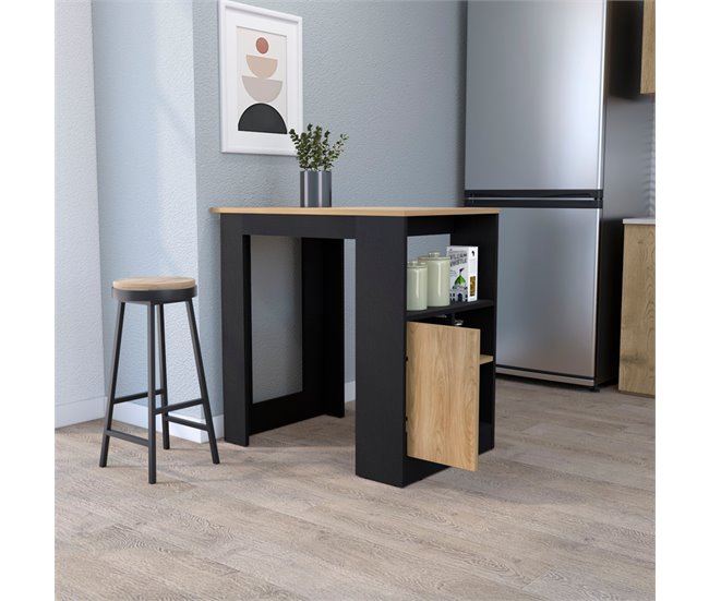 Conforama Isla De Cocina Stirling En Melamina Con 3 Estantes Y Puerta De Almacenamiento Inferior Negro / Beige 91.3 Cm X 92 Cm X 59 Cm