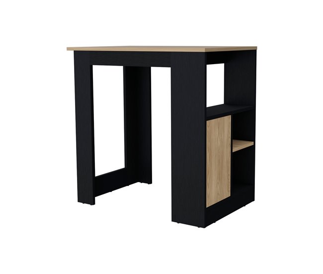 Conforama Isla de cocina Stirling en melamina con 3 estantes y puerta de almacenamiento inferior Negro / Beige 91.3 cm X 92 cm X 59 cm