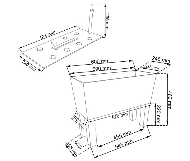 Conforama Jardinera C/patas Mod. Rato Jh 600. C/autorriego 60x25x46cm. Chocolate