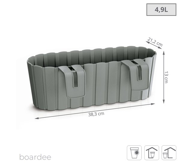 Conforama Jardinera Para Balcón BOARDEE HOOK 4 9L. Dimensiones (mm) 383x212x130 Color Gris Piedra