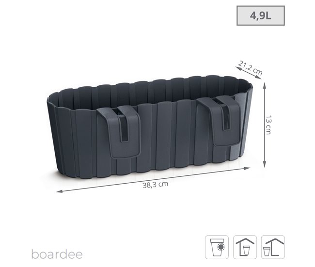 Conforama Jardinera Para Balcón BOARDEE HOOK 4 9L. Dimensiones (mm) 383x212x130 Color Antracita