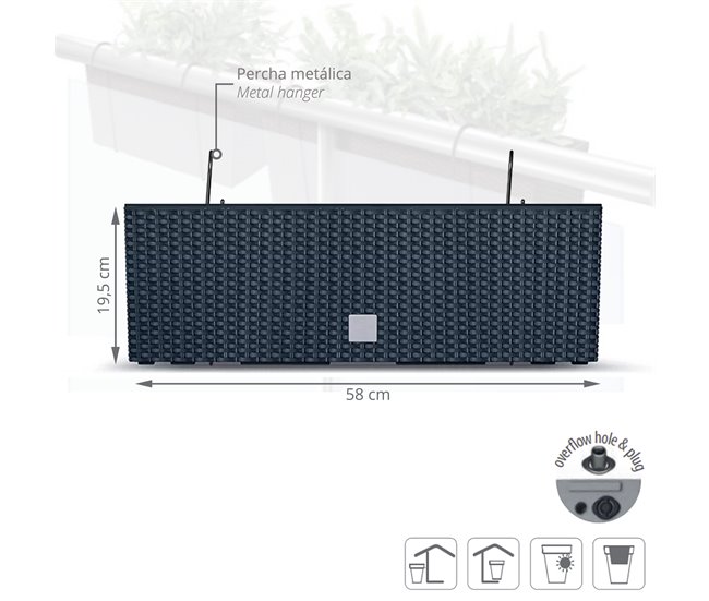 Conforama Jardinera Para Balcón Rato Case W Dimensiones (Mm) 580X180X195 Color Antracita