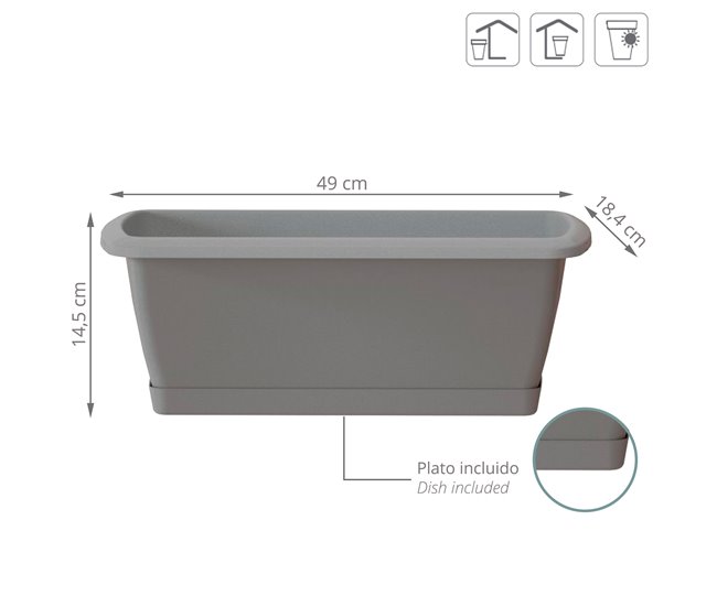 Conforama Jardinera Respana Con Soporte De Plastico En Color Gris Piedra 49 (largo) X 18 4 (ancho) X 14 5 (alto) Cm